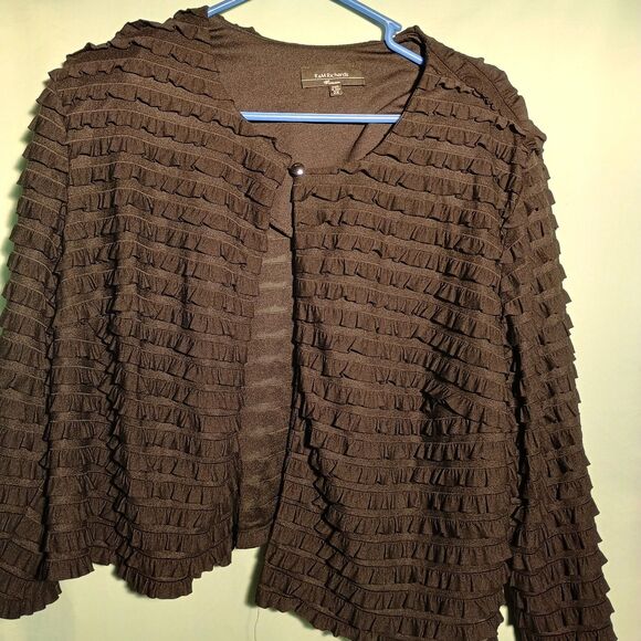 Black Ruffle Textured Cardigan – Lightweight Layered Open Front Sweater - Picture 2 of 4